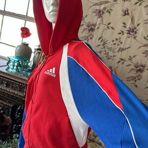 Adidas Hoodie Coloblock Red Royal Blue White piping Relax boxy fit Raglan sleeve
